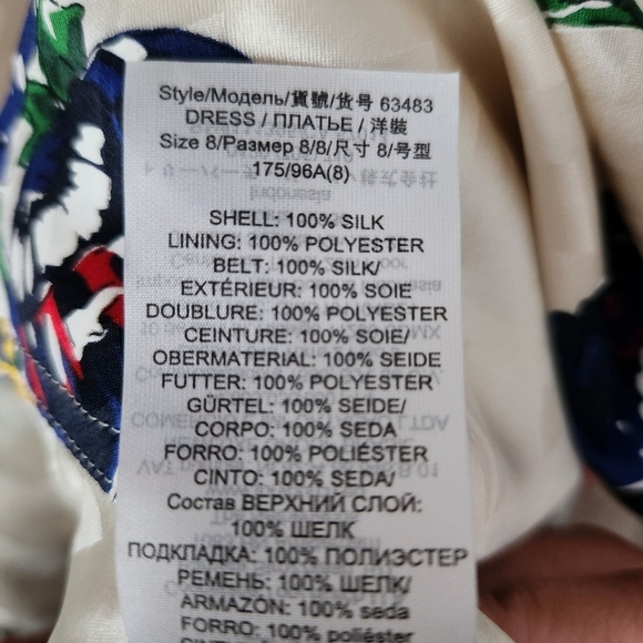 Tory Burch | 100% Silk Printed Wrap Dress with Belt in Ivory Tea Rose - Size 8 - Picture 16 of 16